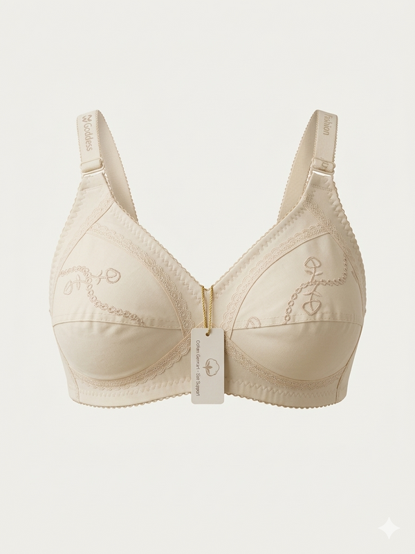 Women's Premium Embroidered Cotton Bra - Non-Padded & Wireless - Comfortable Everyday Wear