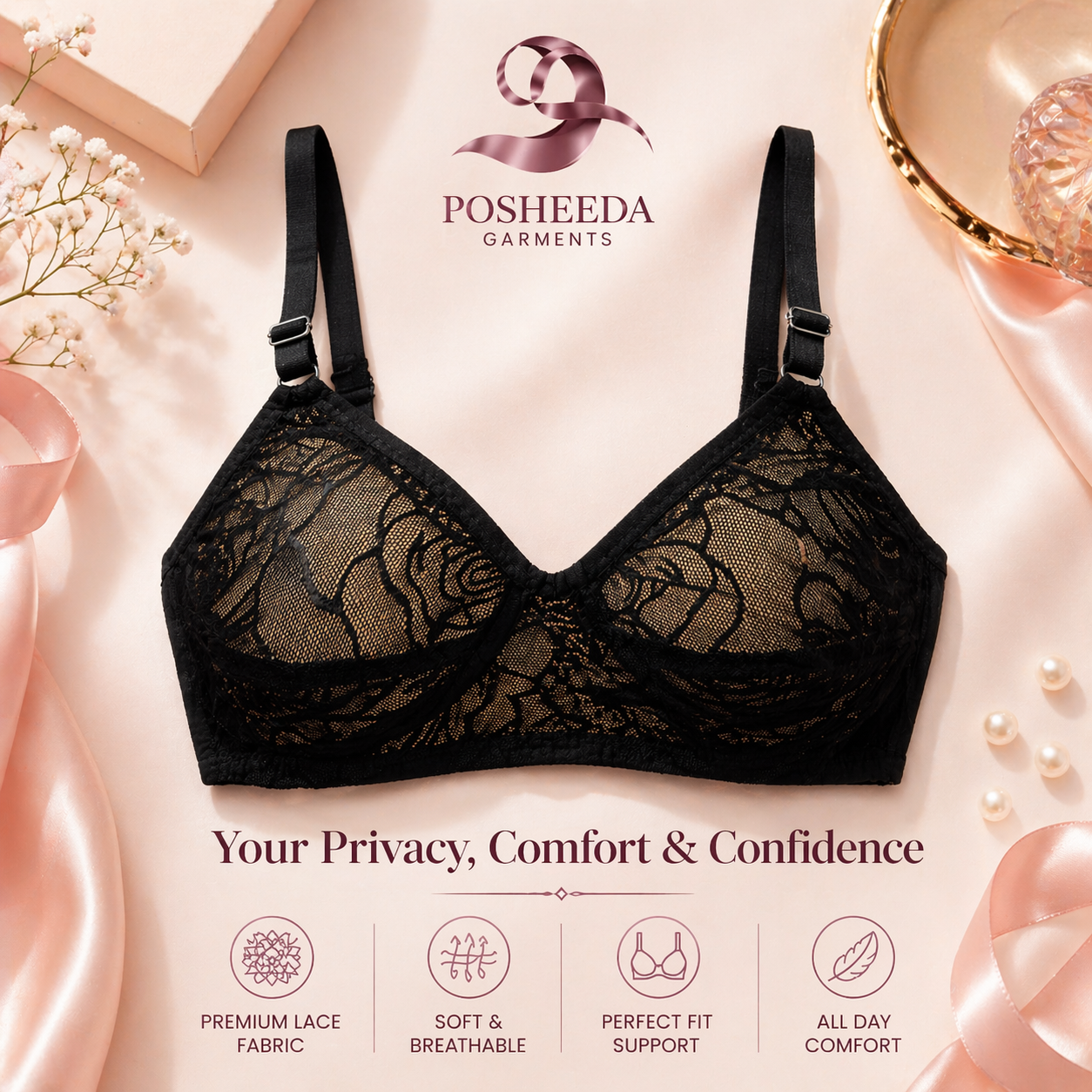 New Summer Arrival – Premium Net Lace Bra - Lightweight Breathable net Fabric