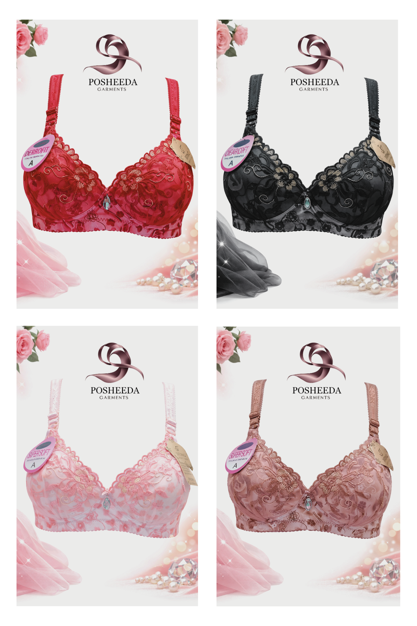 Women’s Embroidered Padded Bra – Super Soft, Full Support, Daily Wear | A Cup | Adjustable Straps
