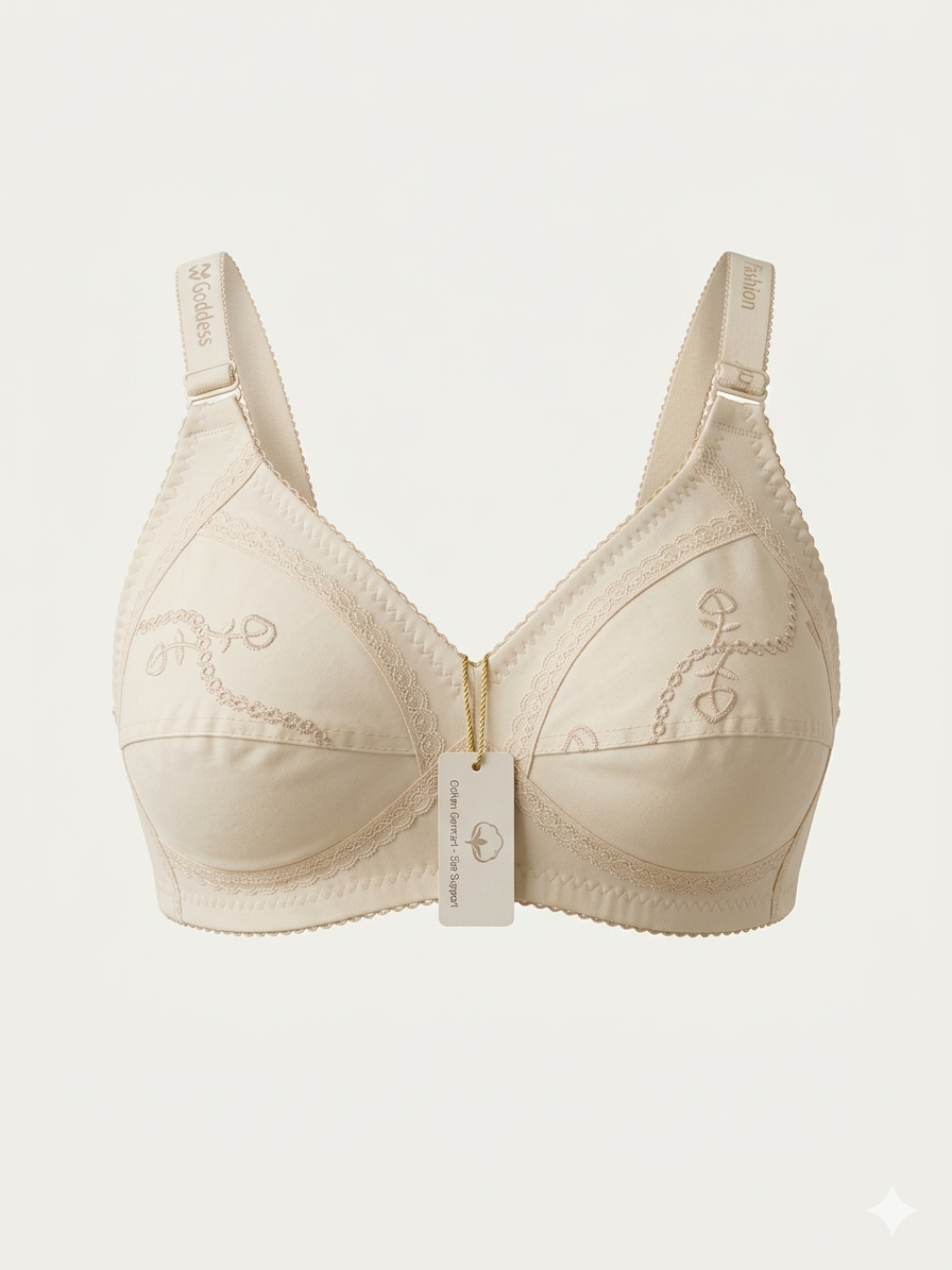 Women's Premium Embroidered Cotton Bra - Non-Padded & Wireless - Comfortable Everyday Wear