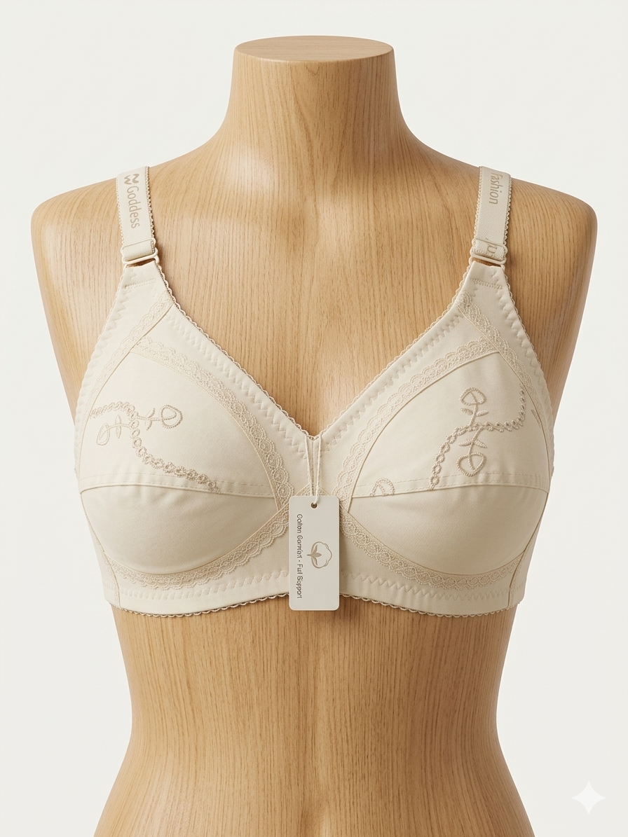 Women's Premium Embroidered Cotton Bra - Non-Padded & Wireless - Comfortable Everyday Wear