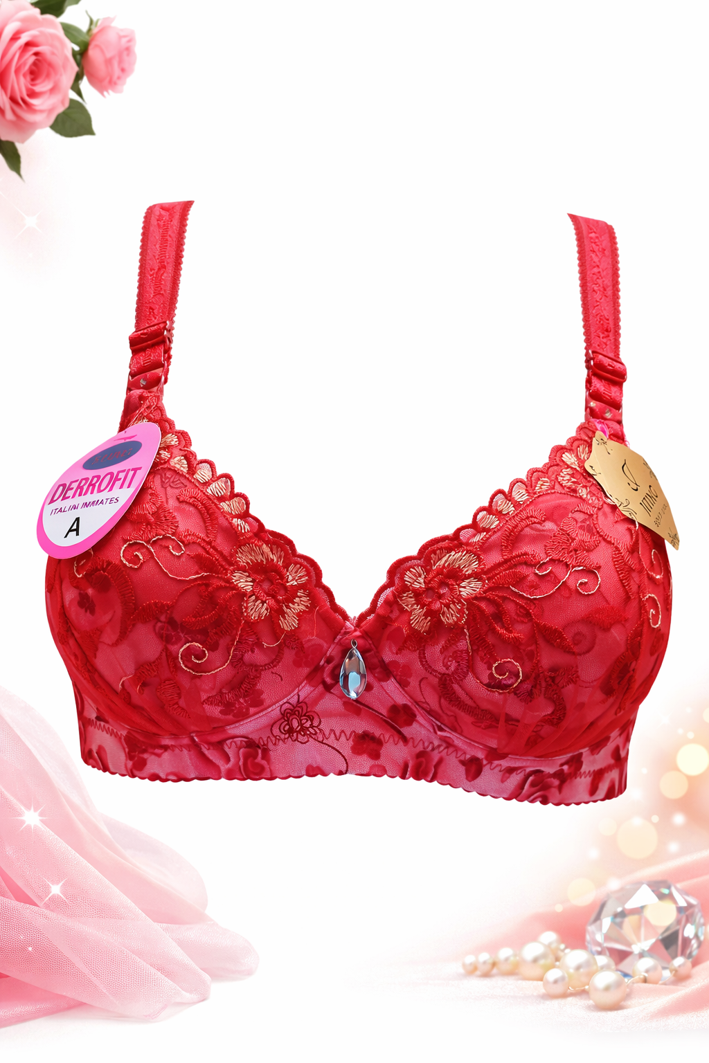 Women’s Embroidered Padded Bra – Super Soft, Full Support, Daily Wear | A Cup | Adjustable Straps