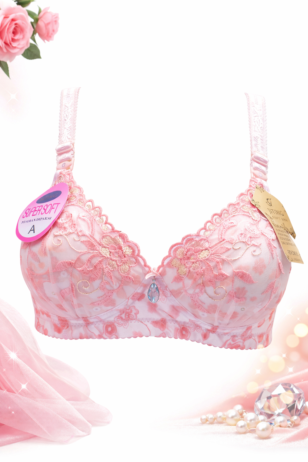 Women’s Embroidered Padded Bra – Super Soft, Full Support, Daily Wear | A Cup | Adjustable Straps