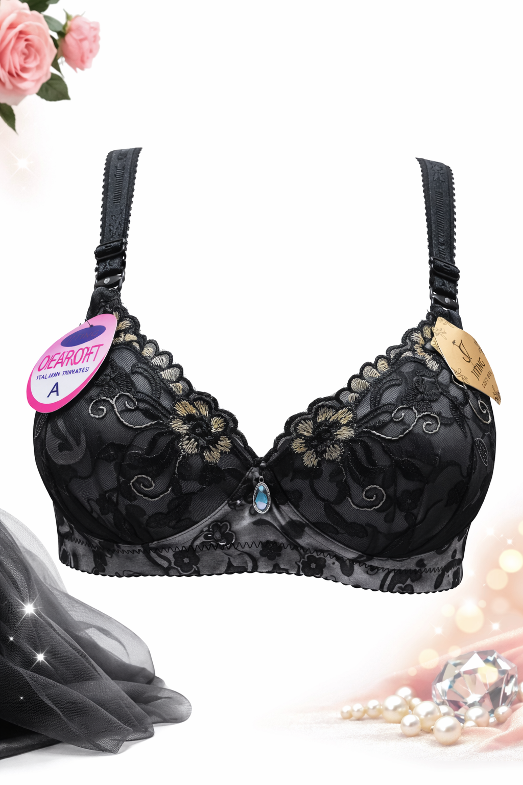 Women’s Embroidered Padded Bra – Super Soft, Full Support, Daily Wear | A Cup | Adjustable Straps