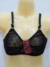 Black lace bra on a mannequin with a visible brand tag against a white background