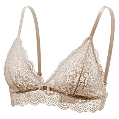 Lace Net Bra For Women No Underwire Comfy TriangleV Neck Unpadded Bra