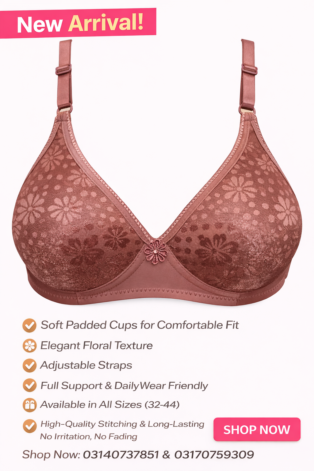 Premium Padded Floral Bra – Soft & Comfortable | Daily Wear | All Sizes Available