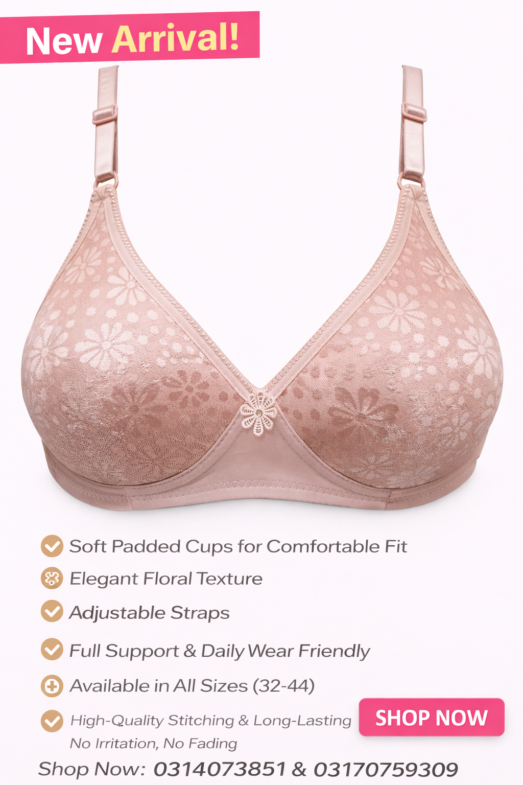Premium Padded Floral Bra – Soft & Comfortable | Daily Wear | All Sizes Available